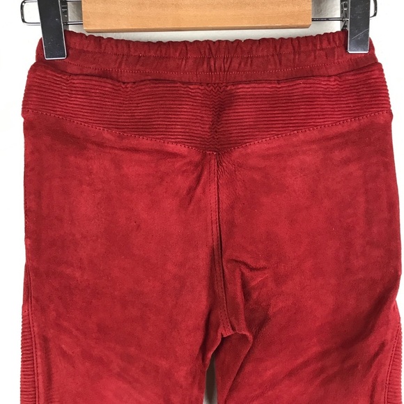 Balmain Boys Red Lamb Suede Moto Pants Size 8 - Picture 6 of 9